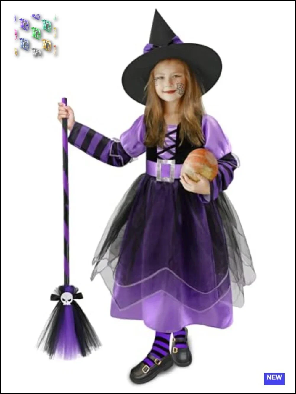 Toddler Witch Costume for Girls Halloween Dress with Hat, Premium Polyester